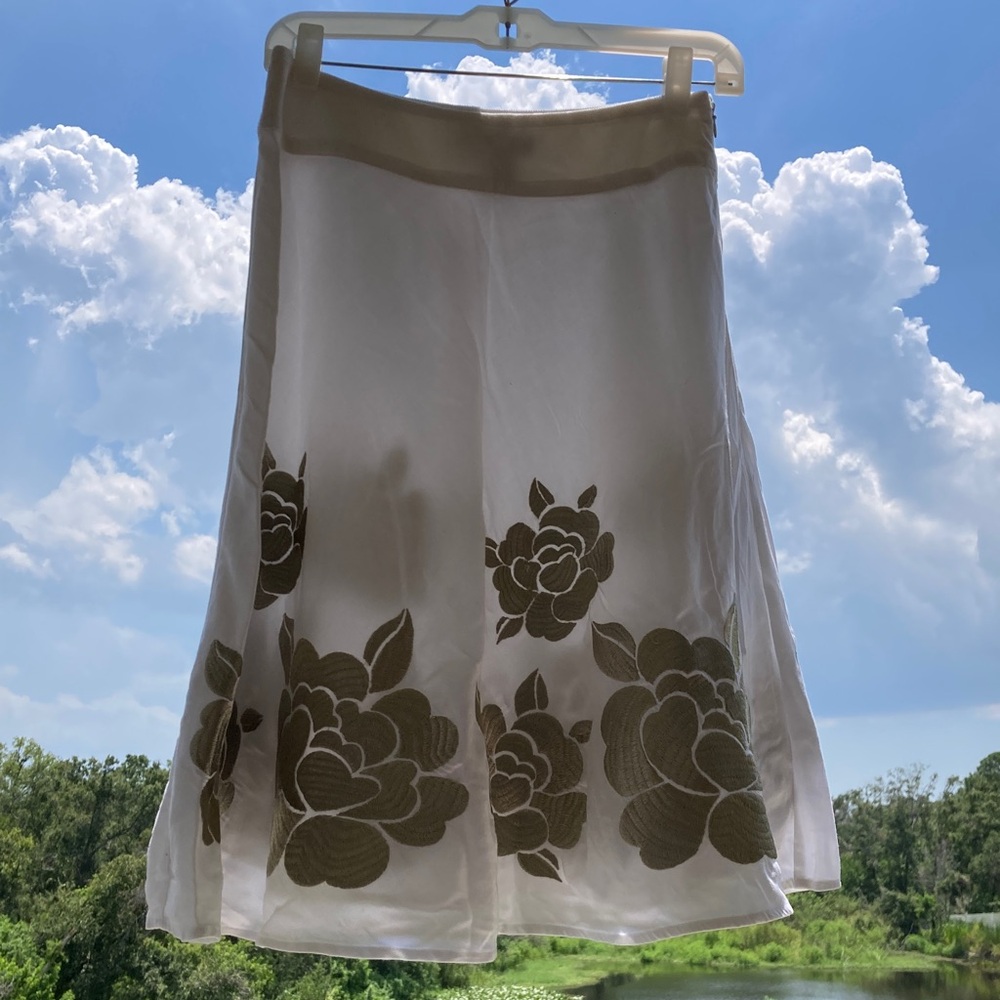 INC International Concepts White and Brown Floral Midi Skirt